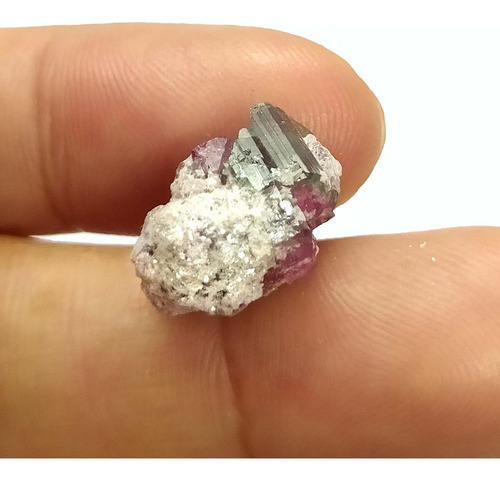 Pedra Coleção Turmalina Melancia Canudos Em Matrix Muscovita Rosa, Verde Ciano E Branco Brilhante Acizentado