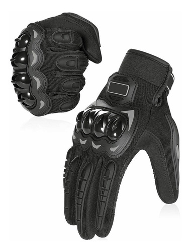 Guantes Moto Armad Gear Touch Cuero Tela Impermeable Negro
