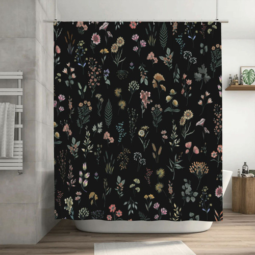 Ohocut Cortina Ducha Bohemia Para Baño Negra Bonita Floral X