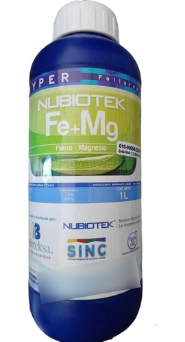 1 Lt Nubiotek Fe + Mg Fierro + Magnesio Nutriente Foliar 