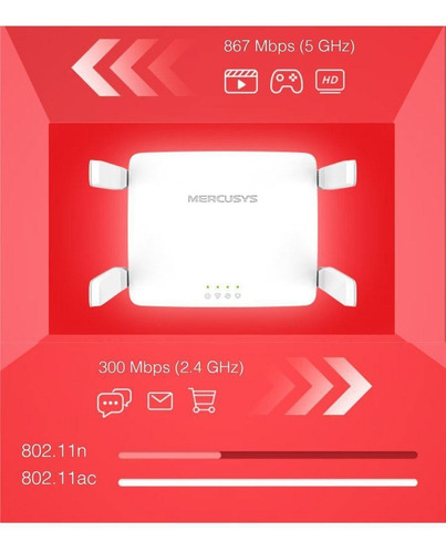 Router Mercusys Router Ac10 Ac1200 Wifi de doble banda 310/100