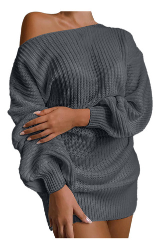 Vestido Tipo Suéter De Punto De Manga Suave Con Linterna Y H
