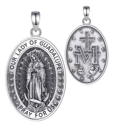 Colgante Virgen De Guadalupe En Plata Fina 950, Con Cadena