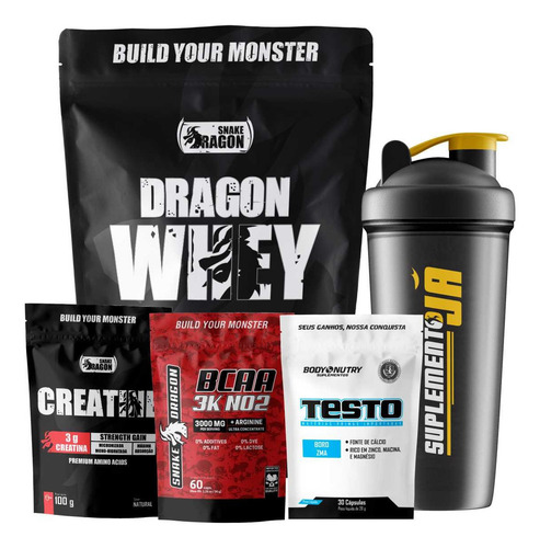 Kit Whey Protein + Bcaa 3k No2 + Testo + Creatina + Coq Sabor Leite Fermentado