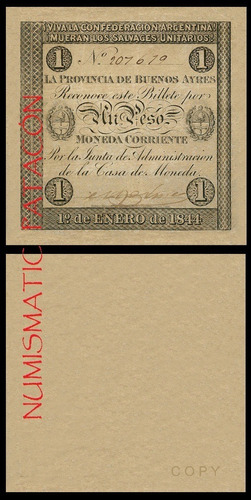 Billete 1 Peso Moneda Corriente Bs As 1844 - Copia 388