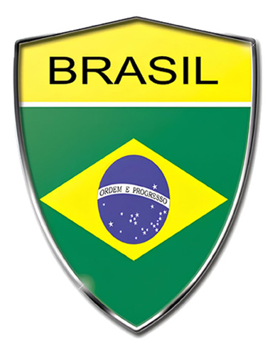 Emblema Universal Escudo Brasil Alto Relevo Moldura Cromada