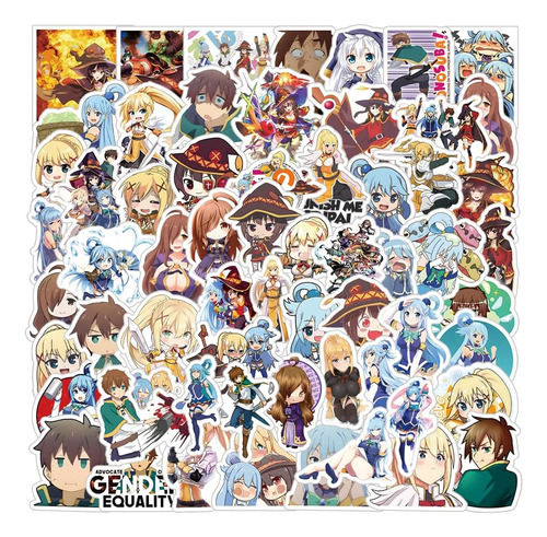 Paquete De 63 Calcomanías De Anime Konosuba, Póster D...