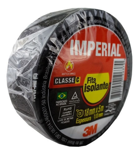 30 - Fita Isolante Imperial 3m 18mm X 10 Metros Preta