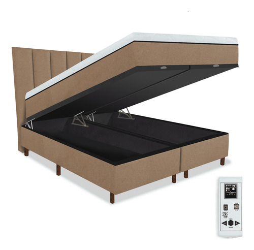 Eco New Colchoes magnético Queen massageador mais cama box baú mais cabecei cor bege