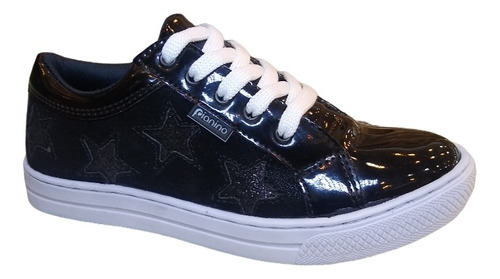 Zapatilla Brillos Plateada Negro Charol Estrella Blanca Moda