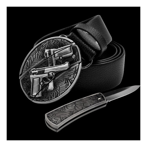 Cinturón De Cuero, Navaja, Hebilla Lisa Color Double Gun Leather Black Talla 100 135cm