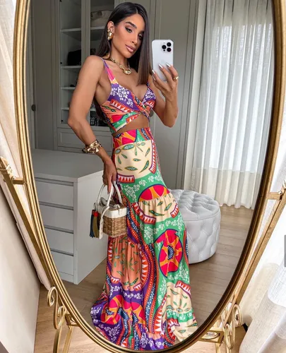 Saia longa hotsell floral com cropped