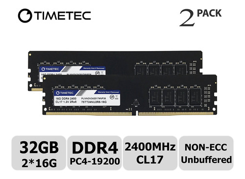 Memoria Ram 32gb Timetec Hynix Ic Kit (2x16gb) Ddr4 2400 Mhz Pc4-19200 Non-ecc Unbuffered 1.2v Cl16 2rx8 Dual Rank 288 P