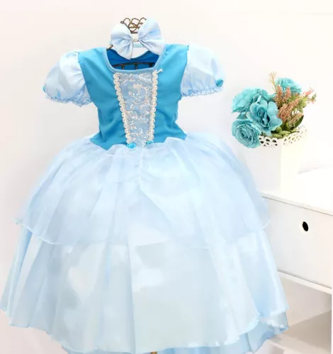 Vestido Feminino Infantil Fantasia da Cinderela Princesas da