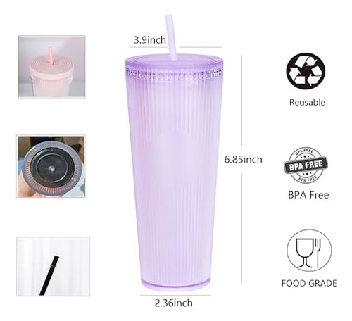 Ankeli - Vasos De Plástico Reutilizables De 24 Oz Con Tapas