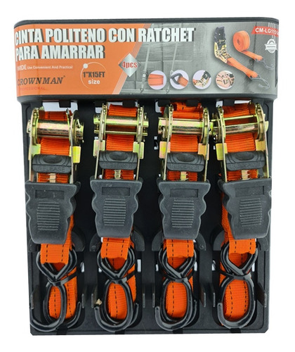 Jgo 4 Eslinga Cinta Amarre Con Ratchet 1 Pulgx15 Ft Crownman