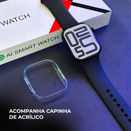 Relógio Smartwatch W10 Pro Chatgpt Nfc Amoled Serie 10 2025 Preto Lisa Premium Preto Preto