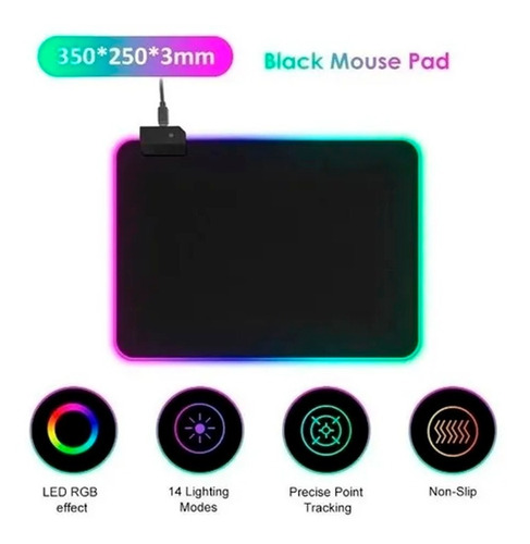 Mouse Pad Gamer Rgb Led Bordes Cosidos 34x25cm Rasure