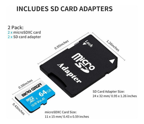 Micro Center - Cartão microSDXC de 64 Gb, pacote com 2