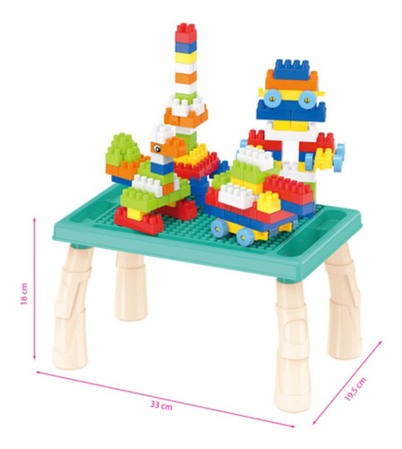 Mesa infantil educativa con bloques de montaje Mega Shopping color azul