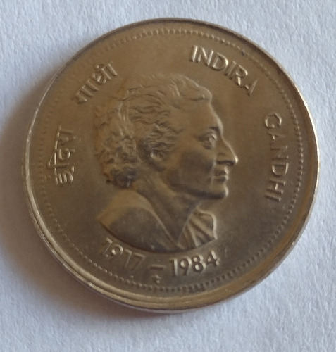Moneda De La India Conmemorativa Homenaje A Indira Ghandi 