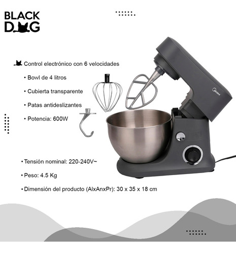 Batidora Planetaria Midea Mj-km6001w 6 Velocidades Bowl 4l