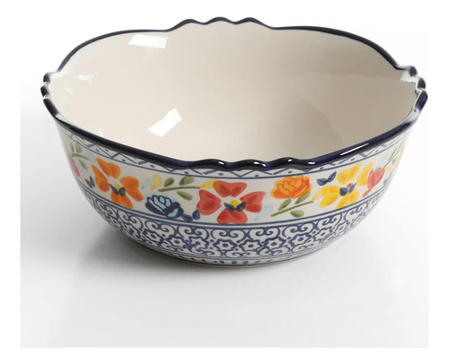 Juego De Cuencos Cerámicos Blancos Con Azul - 10x8 PuLG