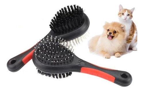 Kit 2 Escovas Dupla Com Bolinha Shitzu Spitz Alemão Pets P Cor Preto/vermelho