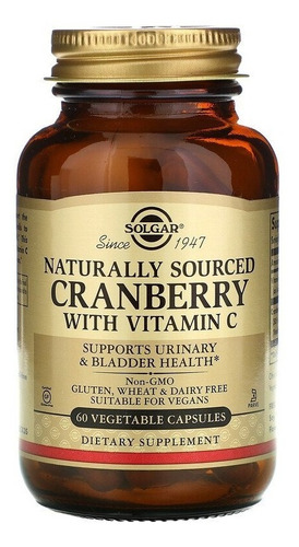 Cranberry Natural Com Vitamina C 60 Cápsulas Solgar Imp Eua