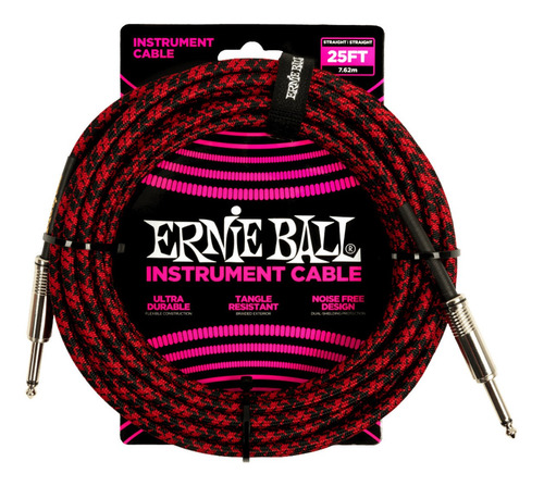 Cable Instrumento Ernie Ball 7,5 Mts Red Black Entelado 6398