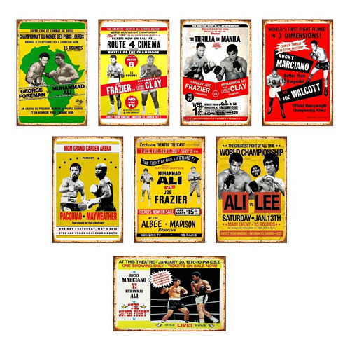 Carteles Metalicos 8 Placas 20x30 C/u Afiches Boxeo Peleas 