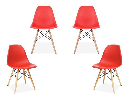 Kit 04 Cadeiras Decorativas Eiffel Charles Eames Vermelho Desenho do tecido Liso