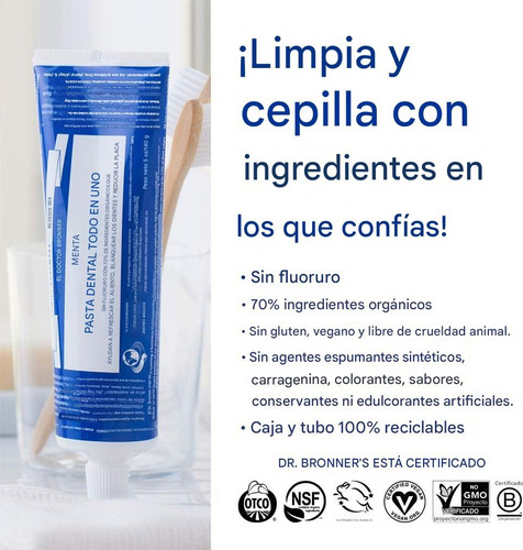 Pasta De Dientes Sin Fluor Dr. Bronner's All-one 70% Organic