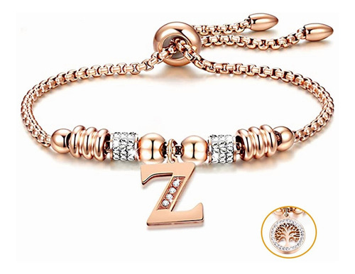 Pulseras Mujer Inicial Letra Pulcera Oro Rosado 18k Color Oro Rosa Z