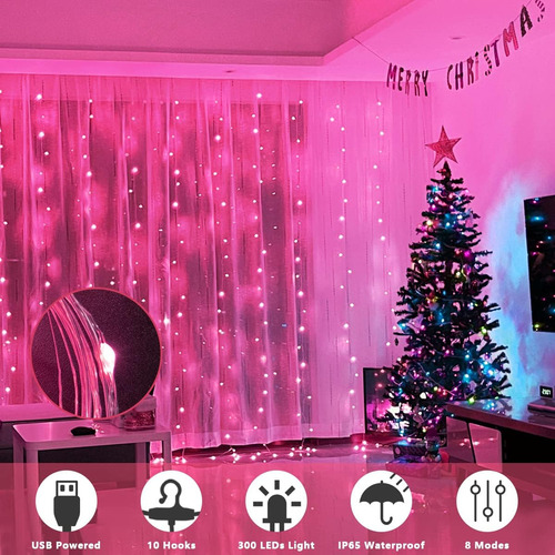 Lámpara De Cortina Usb Con Control Remoto, 600 Luces, 6 X 3