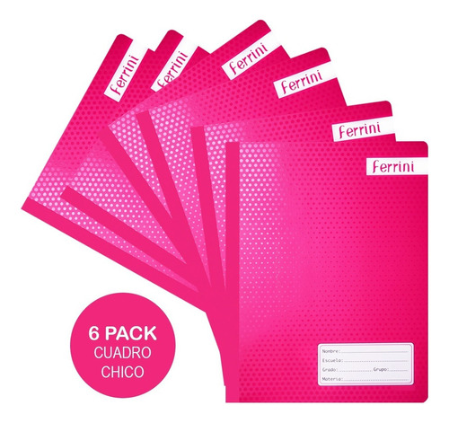 Cuaderno Profesional Cuadro Chico Cosido 100h 6-pack Ferrini Color Rosa