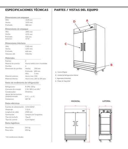 Refrigerador Torrey Vertical Rvsa-47 Pies Acero Inoxidable