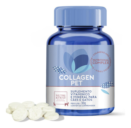 Collagen Pet Suplemento Cães E Gatos 30g Com 60 Comprimidos