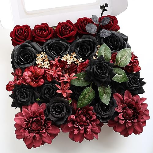 Conjunto De Rosas Negras Y Burdeos De Seda Artificial B...