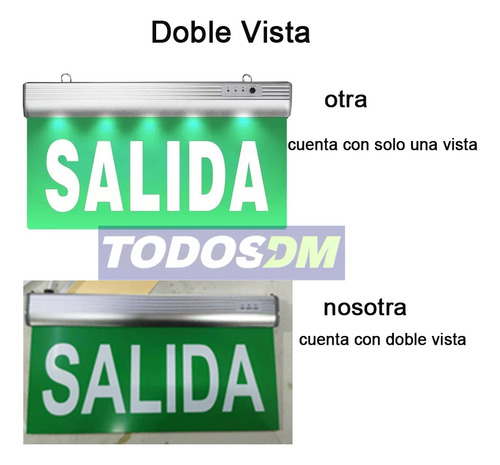 Letrero Lámpara De Emergencia Salida Doble Vista Con 8 Luces Led 3w Brillante Resistente Al Fuego Resplado Duradero