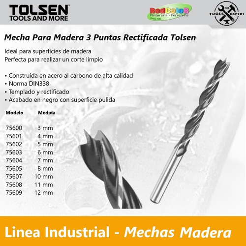 Mecha Para Madera 3 Puntas 12mm Tolsen 75609