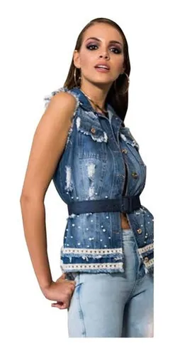 Max Colete Jeans Trip Surf Kamdesch Renda E P rolas Luxo