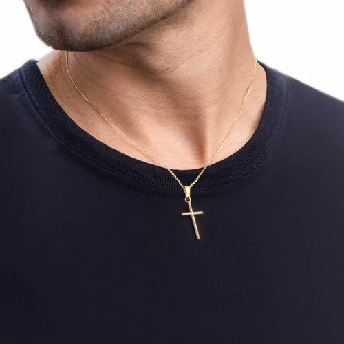 Collar De Cruz De Tubo De Oro De 10k Color Dorado