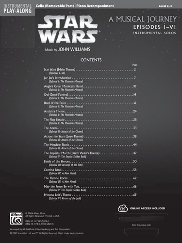Star Wars: A Musical Journey Episodes I-vi For Cello & Piano