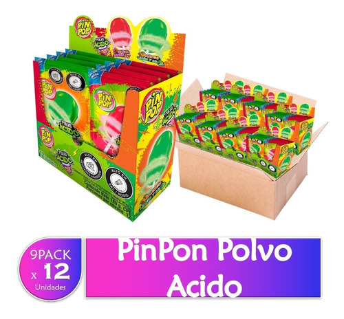 Colombina Pin Pop Polvo Ácido 9 Paquetes X 12 Uds