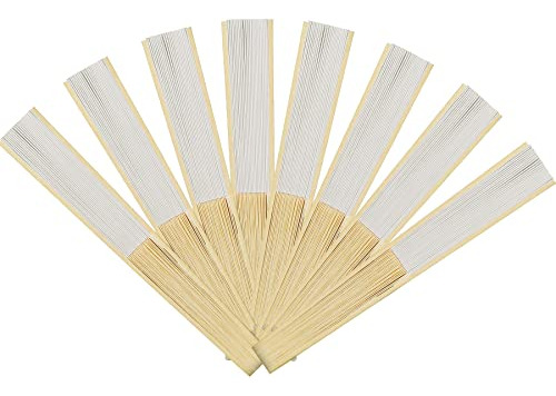 Ventilador Plegable De Bambú Blanco Para Boda Y Hogar