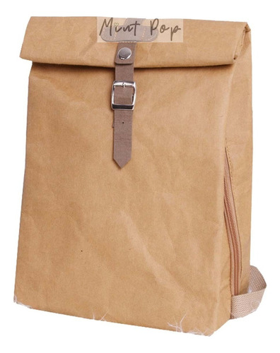 Mochila Artesanal Ecológica Color Marrón Claro Diseño De La Tela Papel Kraft