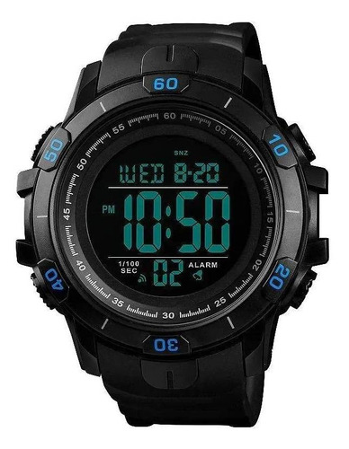 Reloj pulsera digital Skmei 1475 con correa de poliuretano color negro - bisel negro/azul