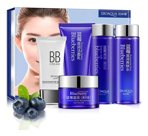 Set 5 Piezas Crema Facial Hidratante Bioaqua Con Extracto De Blueberries Suaviza Y Rejuvenece La Piel Apta Para Todo Tipo De Cutis