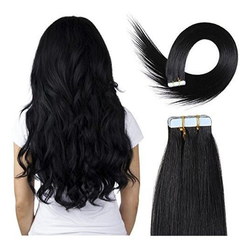 Extensiones Adhesivas Cabello Humano 14  Negro Azabache